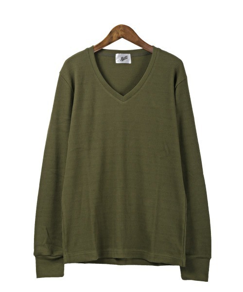 LUXSTYLE(ラグスタイル)の「ワッフルVネック長袖Tシャツ(Tシャツ/カットソー・メンズ・ベージュ/ブラック/ピンク/ネイビー/カーキ/グレー/ホワイト・XL/M/L)」の20枚目の写真