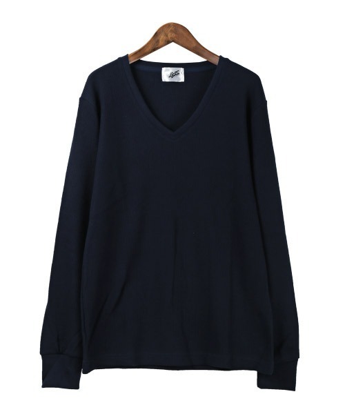 LUXSTYLE(ラグスタイル)の「ワッフルVネック長袖Tシャツ(Tシャツ/カットソー・メンズ・ベージュ/ブラック/ピンク/ネイビー/カーキ/グレー/ホワイト・XL/M/L)」の21枚目の写真