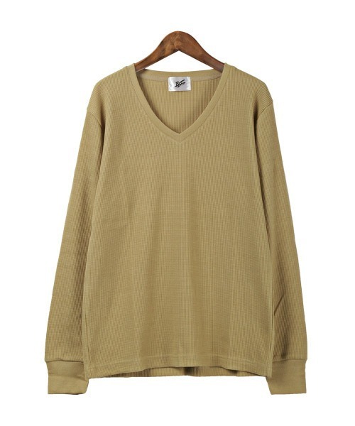 LUXSTYLE(ラグスタイル)の「ワッフルVネック長袖Tシャツ(Tシャツ/カットソー・メンズ・ベージュ/ブラック/ピンク/ネイビー/カーキ/グレー/ホワイト・XL/M/L)」の22枚目の写真