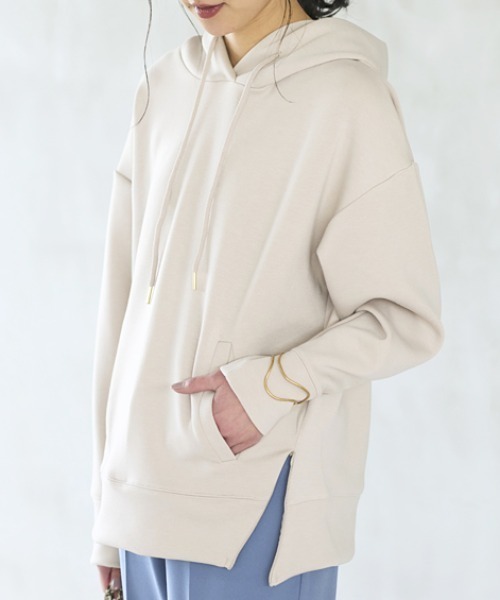 GeeRA（ジーラ）の「裾ジップダンボールパーカー（パーカー・レディース・パープル/チャコール/ライトグリーン/ベージュ/モカ/サンドグレー・LARGE/SMALL/MEDIUM/XX-LARGE/X-LARGE）」の2枚目の写真