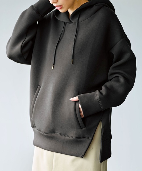 GeeRA（ジーラ）の「裾ジップダンボールパーカー（パーカー・レディース・パープル/チャコール/ライトグリーン/ベージュ/モカ/サンドグレー・LARGE/SMALL/MEDIUM/XX-LARGE/X-LARGE）」の3枚目の写真