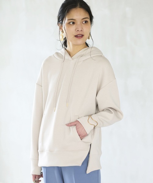 GeeRA（ジーラ）の「裾ジップダンボールパーカー（パーカー・レディース・パープル/チャコール/ライトグリーン/ベージュ/モカ/サンドグレー・LARGE/SMALL/MEDIUM/XX-LARGE/X-LARGE）」の7枚目の写真