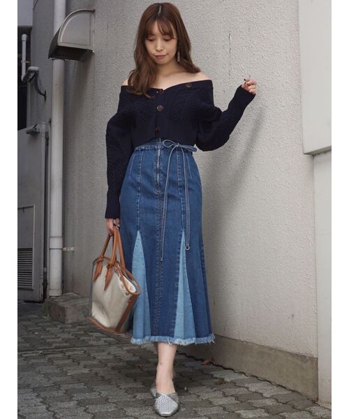 MERCURYDUO（マーキュリーデュオ）の「マーメイドラインフリンジスカート（スカート・レディース・インディゴブルー/アイボリー/ミント・SMALL/MEDIUM）」の8枚目の写真