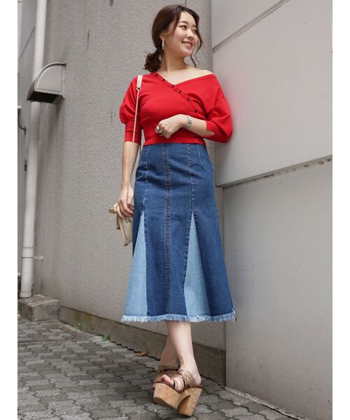 MERCURYDUO（マーキュリーデュオ）の「マーメイドラインフリンジスカート（スカート・レディース・インディゴブルー/アイボリー/ミント・SMALL/MEDIUM）」の10枚目の写真