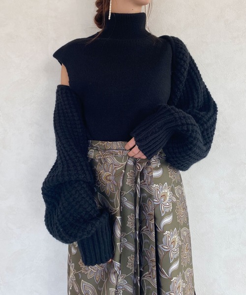 ワッフルボレロsetタートルニット
