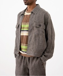 stussy Boxy Linen Zip Jacket カバーオール Stussy Boxy Linen Zip Jacket Loose Solid Color Zipper Unisex