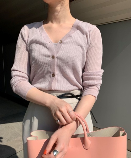 SHENERY（シーナリー）の「シアーニットカーディガン（カーディガン/ボレロ・レディース・ライトグレー/ブルー/ピンクベージュ・FREE）」の3枚目の写真