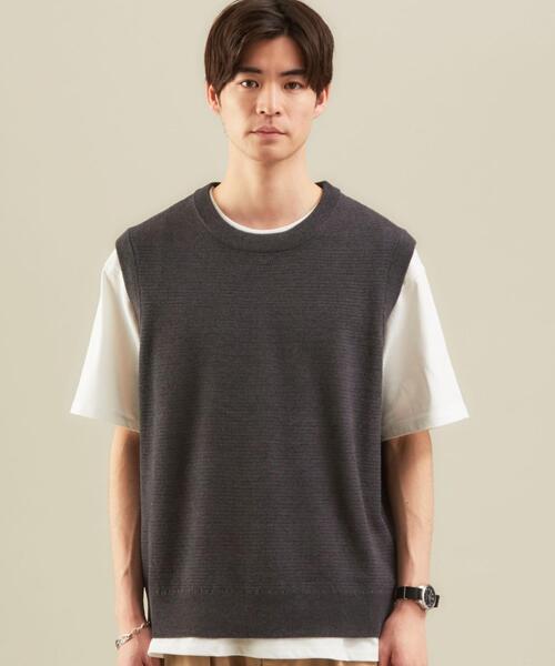 green label relaxing（グリーンレーベルリラクシング）の「CSM ミニクロス クルーネック ベスト（ベスト・メンズ・ダークグレー/ベージュ/ダークグリーン・SMALL/MEDIUM/LARGE）」の4枚目の写真