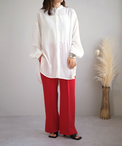 ＡＮＤＪ（アンドジェイ）の「バンドカラートロピカルバックスリットシャツ（シャツ/ブラウス・レディース・ホワイト/ブラック/ラベンダー・M）」の9枚目の写真