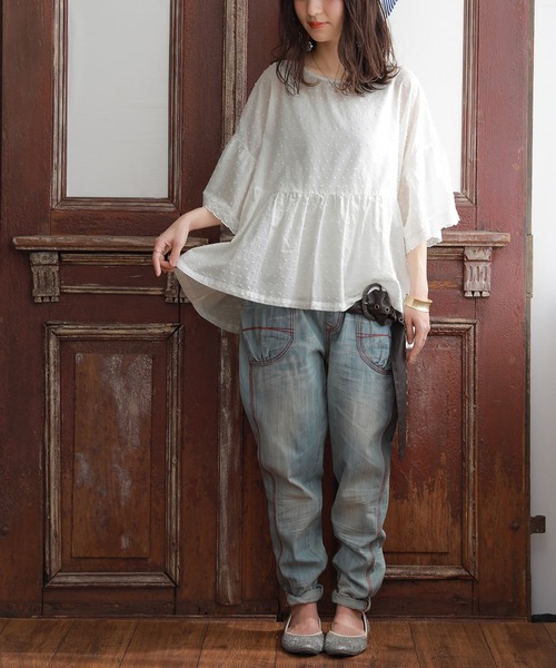 n'OrLABEL（ノアールレーベル）の「【廃盤】『フレアレース袖ドビードットブラウス』（シャツ/ブラウス・レディース・ブラック/オフホワイト/ピンク/イエロー・FREE）」の6枚目の写真