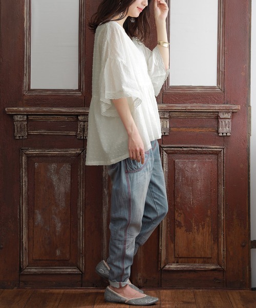 n'OrLABEL（ノアールレーベル）の「【廃盤】『フレアレース袖ドビードットブラウス』（シャツ/ブラウス・レディース・ブラック/オフホワイト/ピンク/イエロー・FREE）」の7枚目の写真