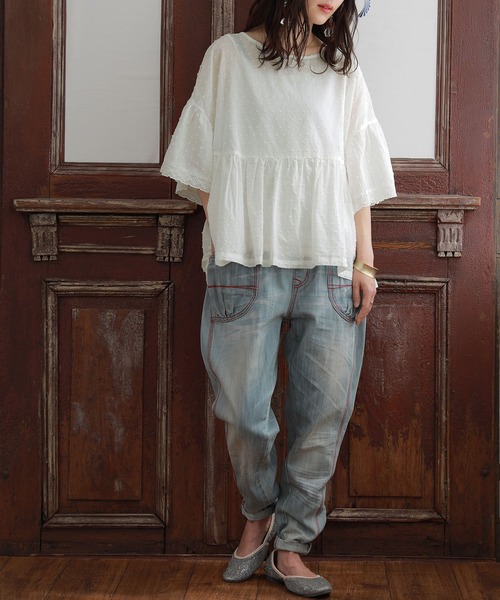 n'OrLABEL（ノアールレーベル）の「【廃盤】『フレアレース袖ドビードットブラウス』（シャツ/ブラウス・レディース・ブラック/オフホワイト/ピンク/イエロー・FREE）」の9枚目の写真