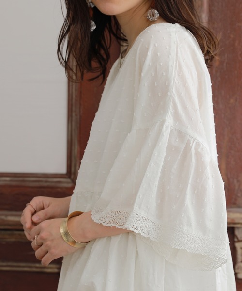 n'OrLABEL（ノアールレーベル）の「【廃盤】『フレアレース袖ドビードットブラウス』（シャツ/ブラウス・レディース・ブラック/オフホワイト/ピンク/イエロー・FREE）」の10枚目の写真