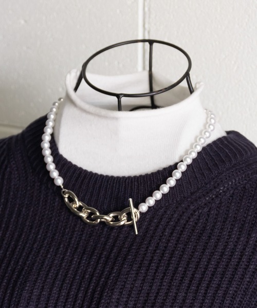 me+em select（ミームセレクト）の「【 handmade  original 】2WAYパールチェーンネックレス（ネックレス・レディース・ホワイト/ブラック/グリーン/Y/ホワイト×ブラック/A/B/C・FREE）」の6枚目の写真