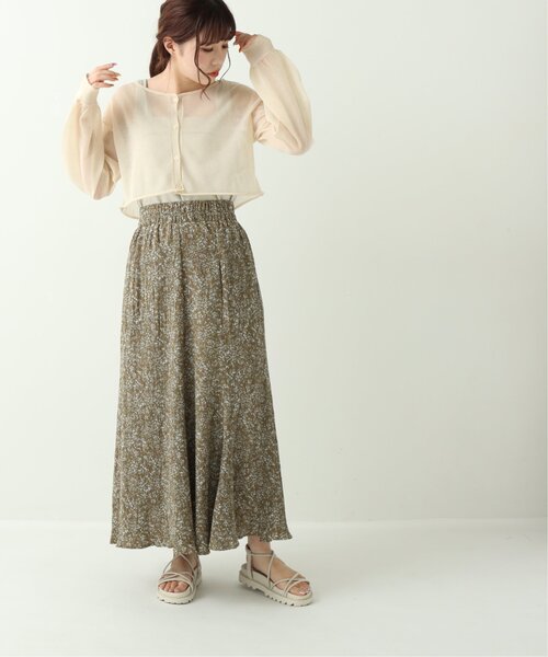 RAY CASSIN（レイカズン）の「楊柳単色花柄スカート（スカート・レディース・オレンジ/グリーン/キナリ・FREE）」の5枚目の写真