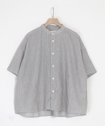 prit（プリット）の「[ prit ] ストライプ5分袖スタンドカラーシャツ（シャツ/ブラウス）」