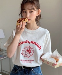 『muah muah/ムーアムーア』MUAH WAFFLE PRINTING HALF T-SHIRT/ワッフル プリンティング ハーフ Tシャツ