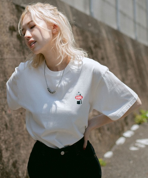 X-girl（エックスガール）の「GRAFFITI BUNNY S/S TEE（Tシャツ/カットソー・レディース・ブラック/ライトブルー/ホワイト/ベージュ・L/M/XL/S/SMALL/MEDIUM/LARGE）」の5枚目の写真