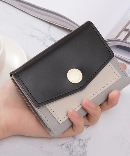 STYLEBLOCK（スタイルブロック）の「バイカラーコンパクト財布（財布・レディース・ブラック/ベージュ/ピンク/ブルー/グリーン・FREE）」の2枚目の写真