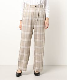 麻混チェック柄ワイドパンツ