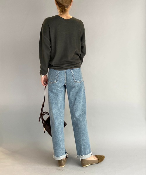 PICCIN（ピッチン）の「ダイナホット糸ホットレイV衿畔編みニット（ニット/セーター・レディース・チャコールグレー/ブラック/ブルー/アイボリー/モカ/ピンクベージュ・M）」の12枚目の写真