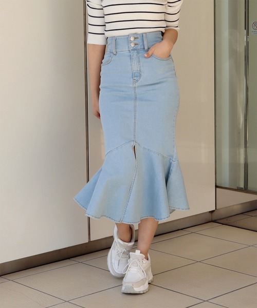 ROYAL PARTY（ロイヤルパーティー）の「デニムマーメイドスカート（デニムスカート・レディース・ネイビー/ブラック/インディゴブルー/ブルー・SMALL/MEDIUM）」の14枚目の写真