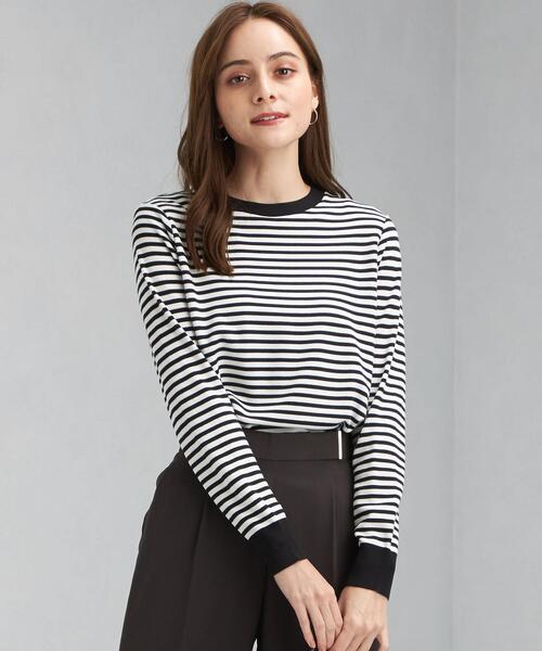 green label relaxing（グリーンレーベルリラクシング）の「ポンチ ニットソー クルーネック プルオーバー カットソー（Tシャツ/カットソー・レディース・ホワイト/ダークブラウン/その他1/ライラック・FREE）」の4枚目の写真