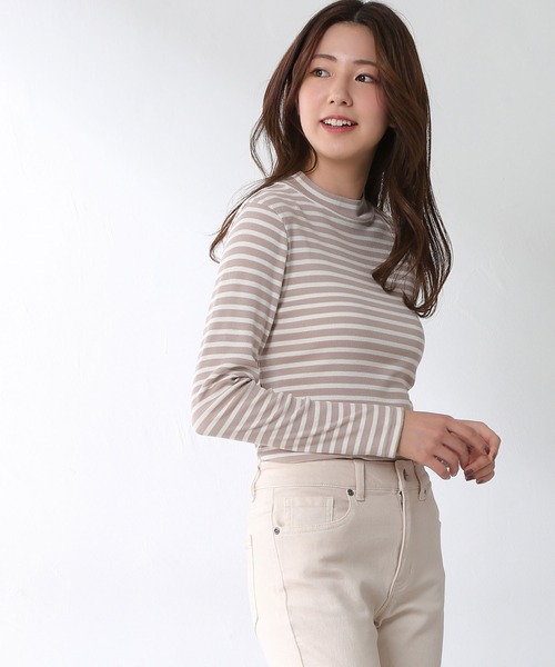 Honeys（ハニーズ）の「テレコハイネックＴ（Tシャツ/カットソー・レディース・イエロー/ベージュ系その他/グレー×ピンク/ブラック/ブラウン系その他/アイボリー・M/S/L）」の6枚目の写真