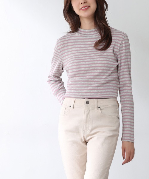 Honeys（ハニーズ）の「テレコハイネックＴ（Tシャツ/カットソー・レディース・イエロー/ベージュ系その他/グレー×ピンク/ブラック/ブラウン系その他/アイボリー・M/S/L）」の4枚目の写真