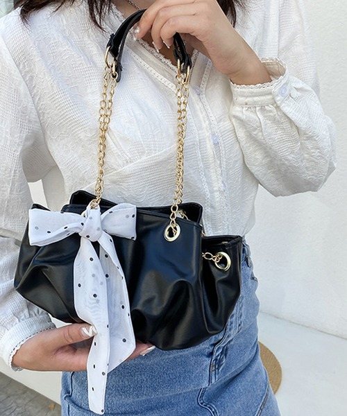 Anuenue（アヌエヌエ）の「スカーフ リボン付き ショルダーバッグ（ショルダーバッグ・レディース・ホワイト/ブラック/パープル・FREE）」の8枚目の写真