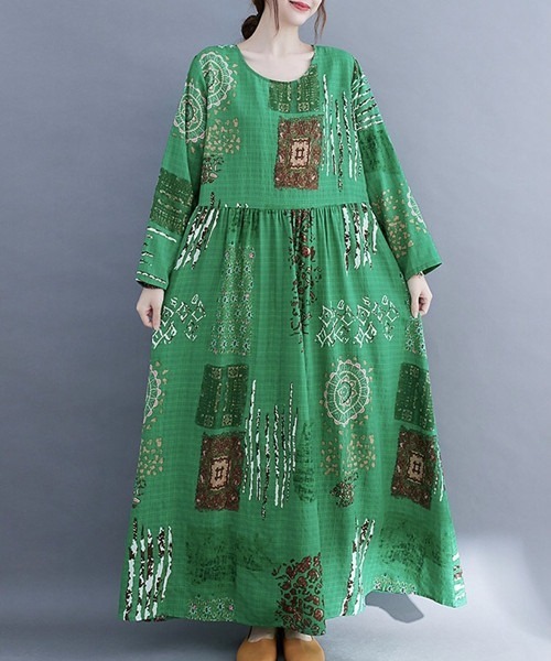 セール 総柄プリント長袖ロングワンピース ワンピース Free Stylists フリー スタイリスト のファッション通販 Zozotown