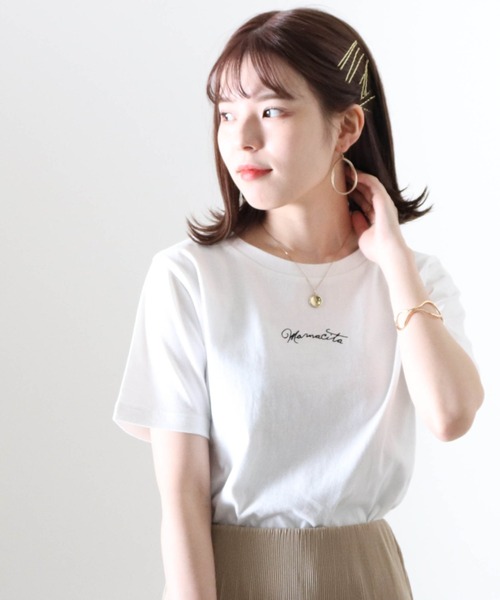 Cheek(チーク)の「刺繍チビTee(Tシャツ/カットソー・レディース・ピンク/オフホワイト/チャコールグレー・MEDIUM)」の7枚目の写真