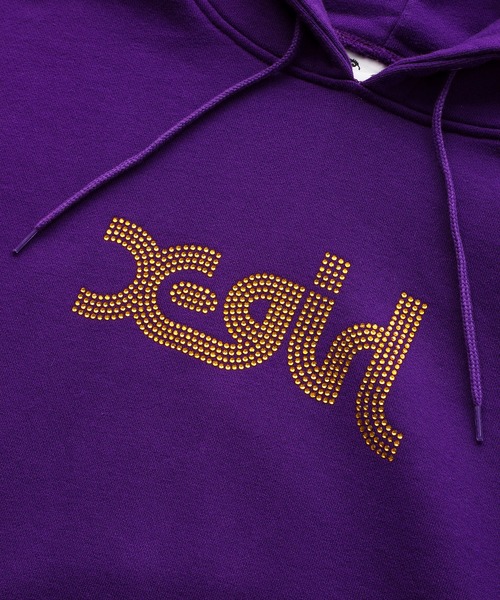 X-girl（エックスガール）の「RHINESTONE LOGO SWEAT HOODIE