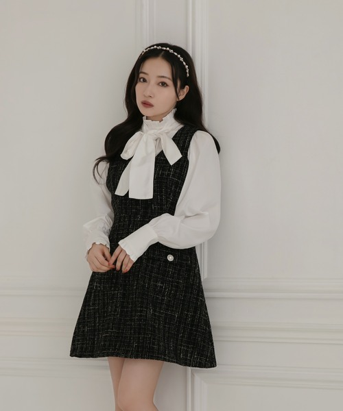 ANDGEEBEE（アンジービー）の「ツィードジャンパースカート（ジャンパースカート・レディース・ブラック/アイボリー・MEDIUM）」の2枚目の写真