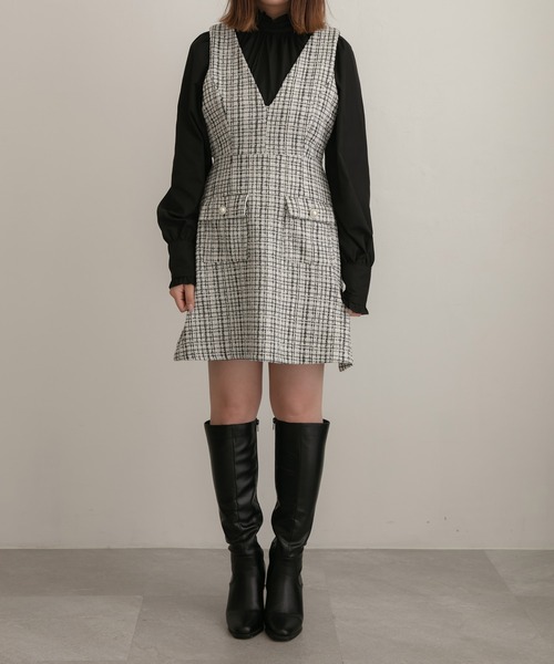 ANDGEEBEE（アンジービー）の「ツィードジャンパースカート（ジャンパースカート・レディース・ブラック/アイボリー・MEDIUM）」の22枚目の写真