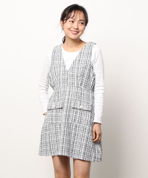 ANDGEEBEE（アンジービー）の「ツィードジャンパースカート（ジャンパースカート・レディース・ブラック/アイボリー・MEDIUM）」の20枚目の写真