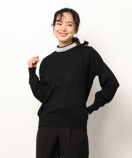 Te chichi CLASSIC（テチチクラシック）の「パールハイネックニット（ニット/セーター・レディース・ブラック/ベージュ・ﾌﾘ-）」の2枚目の写真