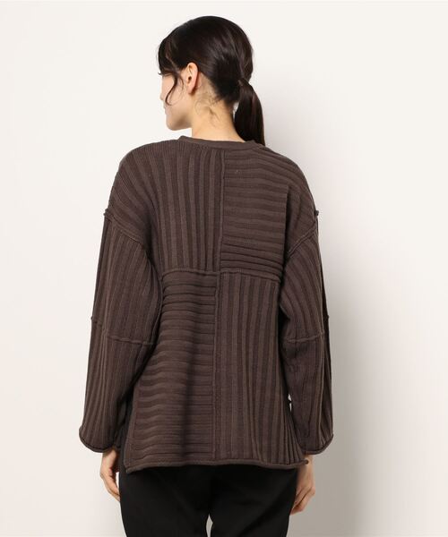 ehka sopo（エヘカソポ）の「キーネックパッチワークニット（ニット/セーター・レディース・ベージュ/チャコール/キナリ・ﾌﾘ-）」の5枚目の写真