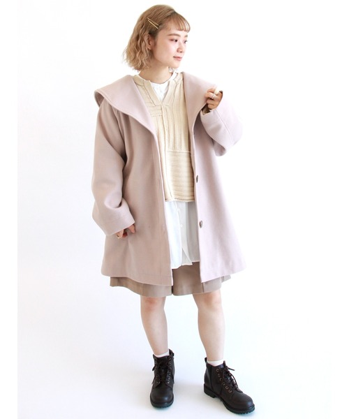 ehka sopo（エヘカソポ）の「キーネックパッチワークニット（ニット/セーター・レディース・ベージュ/チャコール/キナリ・ﾌﾘ-）」の9枚目の写真