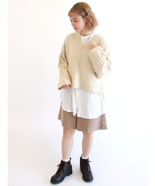 ehka sopo（エヘカソポ）の「キーネックパッチワークニット（ニット/セーター・レディース・ベージュ/チャコール/キナリ・ﾌﾘ-）」の11枚目の写真