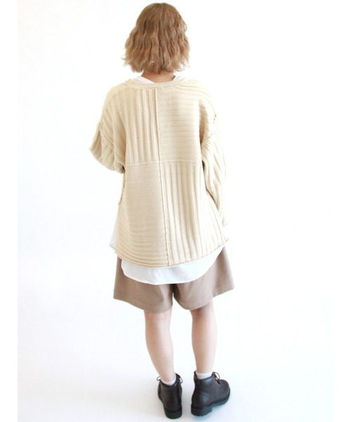 ehka sopo（エヘカソポ）の「キーネックパッチワークニット（ニット/セーター・レディース・ベージュ/チャコール/キナリ・ﾌﾘ-）」の13枚目の写真