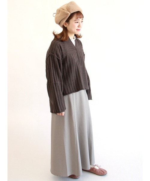 ehka sopo（エヘカソポ）の「キーネックパッチワークニット（ニット/セーター・レディース・ベージュ/チャコール/キナリ・ﾌﾘ-）」の17枚目の写真