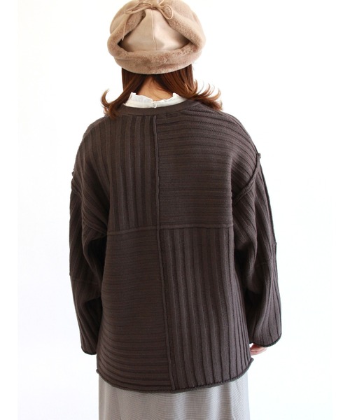 ehka sopo（エヘカソポ）の「キーネックパッチワークニット（ニット/セーター・レディース・ベージュ/チャコール/キナリ・ﾌﾘ-）」の18枚目の写真