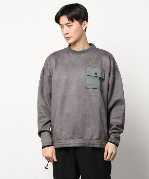 COTORICA(コトリカ)の「ヘム切替スエードポンチプルオーバー(Tシャツ/カットソー・メンズ・ブラック/グレー/モカ・MEDIUM/LARGE)」の2枚目の写真