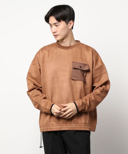 COTORICA(コトリカ)の「ヘム切替スエードポンチプルオーバー(Tシャツ/カットソー・メンズ・ブラック/グレー/モカ・MEDIUM/LARGE)」の3枚目の写真