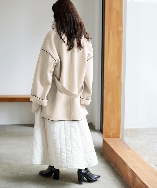 titivate（ティティベイト）の「ﾊﾟｲﾋﾟﾝｸﾞｽﾀﾝﾄﾞｶﾗｰﾊｰﾌｺｰﾄ（ステンカラーコート・レディース・オリーブ/アイボリー/モカ・M）」の8枚目の写真