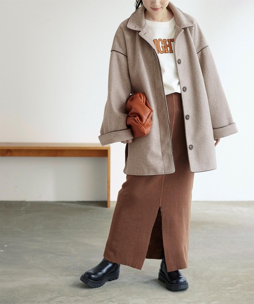 titivate（ティティベイト）の「ﾊﾟｲﾋﾟﾝｸﾞｽﾀﾝﾄﾞｶﾗｰﾊｰﾌｺｰﾄ（ステンカラーコート・レディース・オリーブ/アイボリー/モカ・M）」の6枚目の写真