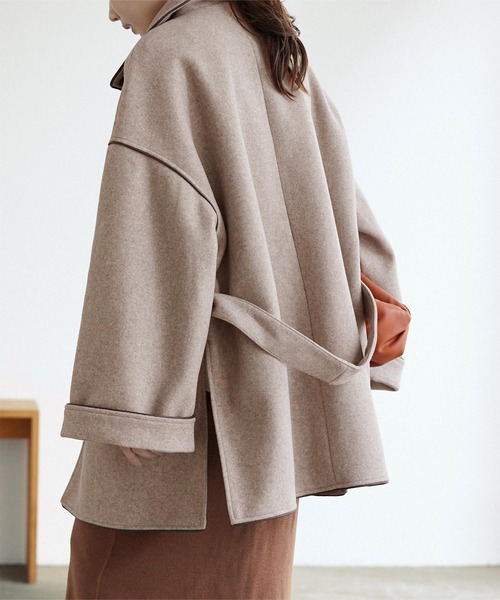 titivate（ティティベイト）の「ﾊﾟｲﾋﾟﾝｸﾞｽﾀﾝﾄﾞｶﾗｰﾊｰﾌｺｰﾄ（ステンカラーコート・レディース・オリーブ/アイボリー/モカ・M）」の4枚目の写真