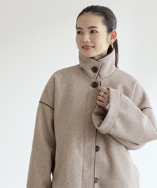 titivate（ティティベイト）の「ﾊﾟｲﾋﾟﾝｸﾞｽﾀﾝﾄﾞｶﾗｰﾊｰﾌｺｰﾄ（ステンカラーコート・レディース・オリーブ/アイボリー/モカ・M）」の22枚目の写真