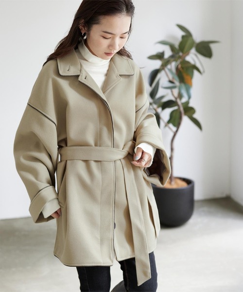 titivate（ティティベイト）の「ﾊﾟｲﾋﾟﾝｸﾞｽﾀﾝﾄﾞｶﾗｰﾊｰﾌｺｰﾄ（ステンカラーコート・レディース・オリーブ/アイボリー/モカ・M）」の11枚目の写真